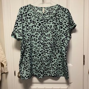 Teal and Black Leopard Top